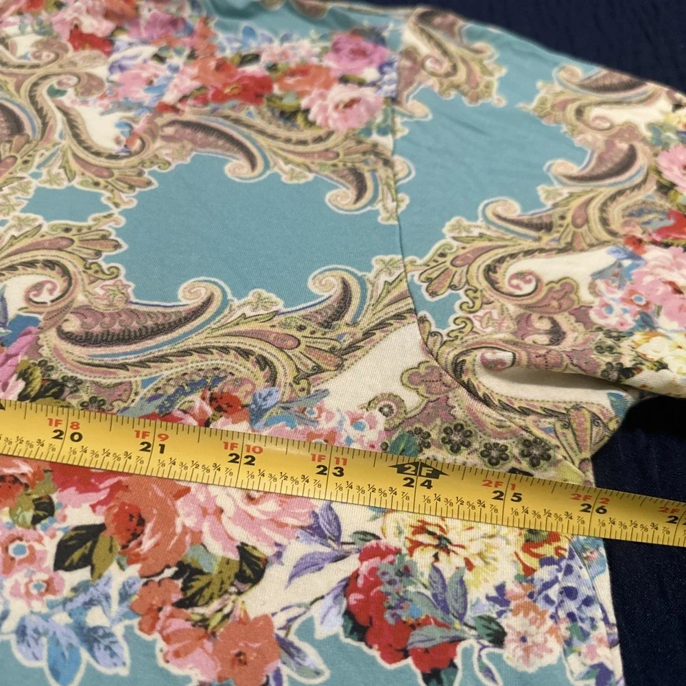 JOHNNY WAS Women Size XXL Rivoray Floral S/S Paisley Polo Tee Shirt Boho Ornate